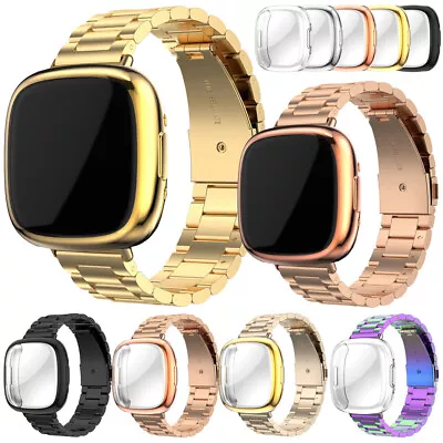 Staineless Steel Watch Band For Fitbit Versa 4 Sense 2 Strap Soft TPU Case Cover • $17.99