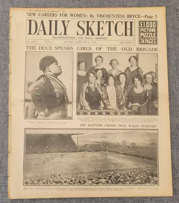 Daily Sketch 6 February 1928 El Duce Mussolini Italian Presdient Newspaper • £17.49