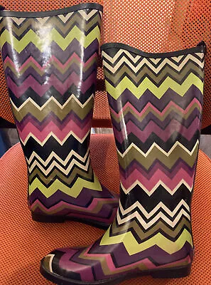 NEW MISSONI FOR TARGET GIRLS VENETIAN ZIGZAG PURPLE RAIN BOOTS Size 1 • $25.99