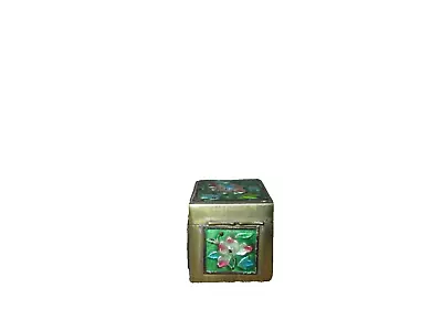 Vtg Mini Enameled Cloisonne Brass Green Floral Hinged Lidded Trinket Box • $19.95