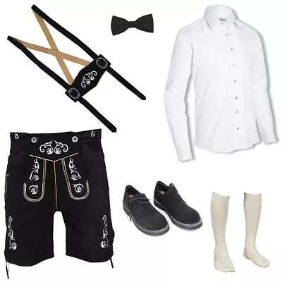 Oktoberfest Men Dress Lederhosen Bavarian Outfit 6 PCS Black Trachten Lederhosen • $132.99