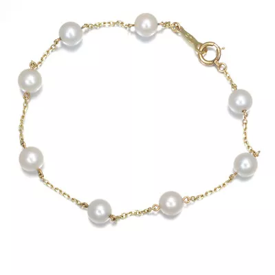 Auth MIKIMOTO Bracelet Akoya Pearl 5.8mm Station 14K 585 Yellow Gold • $358.39