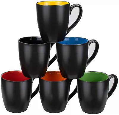 Set Of 6 Coffee Mugs - 16 Ounces Matte Black Porcelain Mug Set Large-Size • $34.01