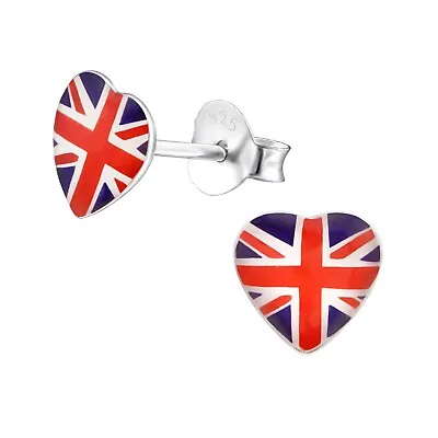 Heart England British Flag Union Jack 925 Sterling Silver Ear Studs Earrings UK • £5.97