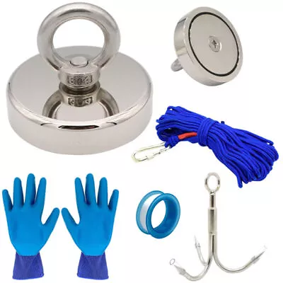 1100 Lbs Fishing Magnet Kit Pull Force Strong Neodymium + Carabiner+ Rope+Gloves • $31.95