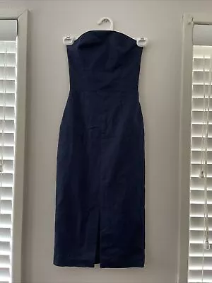 KOOKAI Strapless Dark Blue Cotton/PU Fitted Dress. Size 36 • $45