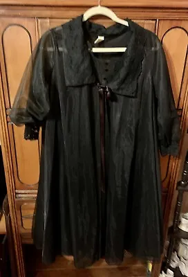 $30 • Buy VTG 60 Val Mode Sz S Black Chiffon Peignoir Gown Robe Lace Nylon Lingerie