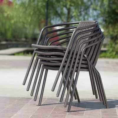 2 4 6 Rattan Bistro Stacking Chairs Wicker Weave Outdoor Garden Furniture Seat • £45.95