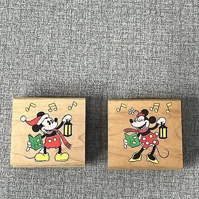 Caroling Mickey Minnie Mouse Rubber Stampede Wood Rubber Stamp Set Christmas • $22.49