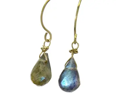 9ct Gold Labradorite Briolette Drop Earrings • $60.42