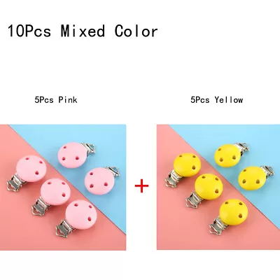 10Pcs Round Wooden Baby Pacifier Clips Infant Soother Clasp Holder Yellow & Pink • $7.99