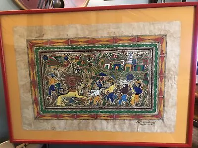 Gorgeous Framed Signed Pablo Nicolas Mexican Artist Painting On Amate Bark 28x21 • $310