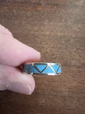 Native American Men Women Navajo Turquoise Band Ring Rodger Morgan Zuni Size 7.5 • $29.99