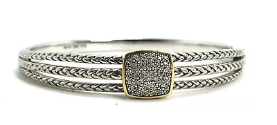 AV Alwand Vahan Sterling Silver & 14K Gold Diamond Pave Hinged Bangle Bracelet • $300