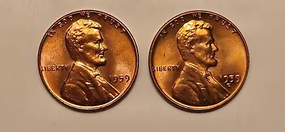 1959 P D Lincoln Memorial Cent Uncirculated Penny US Coin Lot Of 2 • $0.99