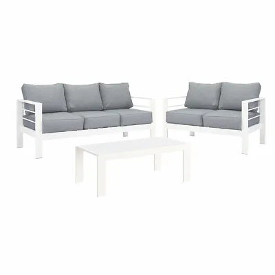 $1059.99 • Buy New White Outdoor Aluminium Sofa Lounge Setting Furniture Set Arms Chairs Table