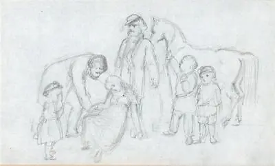 Figures With Horse Scene - Antique Pencil Drawing - 19th Century • £100