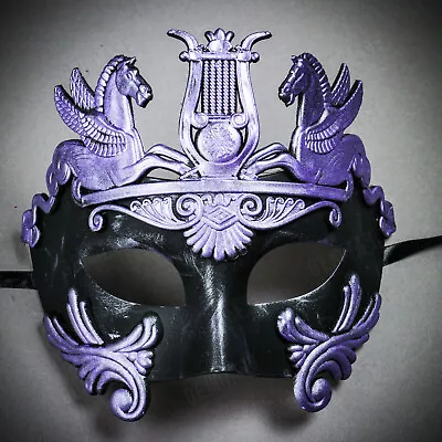 Masquerade Roman Greek Emperor Purple Pegasus Horses Venetian Party Mask Black • $20.99