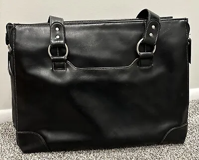 Franklin Covey Black Leather Briefcase Tote Messenger Bag Travelware #736170 • $49.99