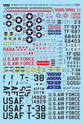 Wolfpack Design 1/48 Northrop T-38A Talon 1960-1980 Decals For Wolfpack Design • $14.03