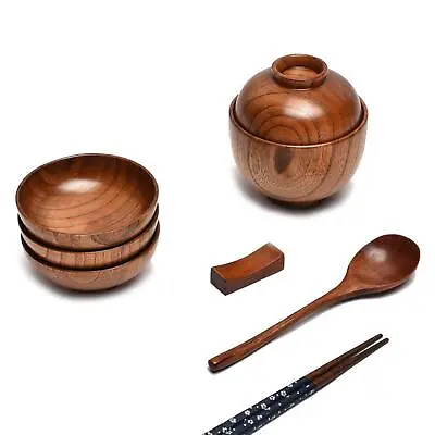 Wooden Bowl With Lid Japanese  Children Mixing Fruit Bowl Small Wooden Bowls • £9.78