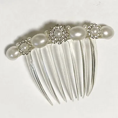 Large Faux Pearl Rhinestones French Vintage Bridal Hair Comb • $32