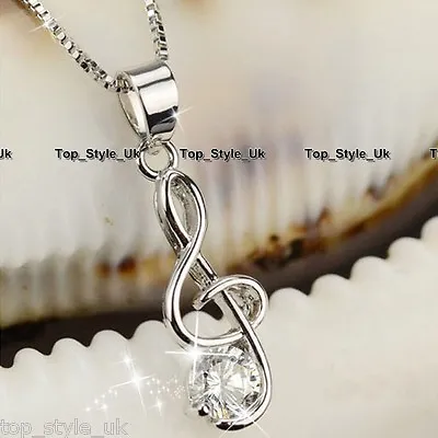 925 Sterling Silver Treble Clef Music Note Necklace Women Christmas Gifts J307 • £8.95