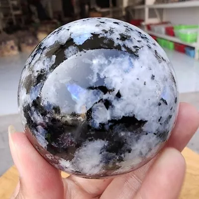 410g Large White Rainbow Moonstone Crystal Sphere Rare Quartz Ball Healing • $0.99