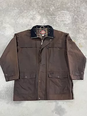 AUSTRALIAN OUTBACK Co Leather Trim Oilskin Waxed Jacket Lined Coat Medium  • $65