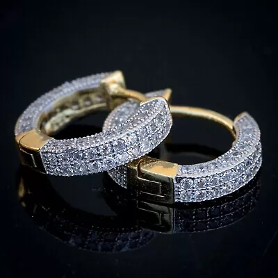 Mens 2Ct Round Lab Created Diamond Huggie Hoop Earrings 14K Two-tone Gold Plated • $102.99