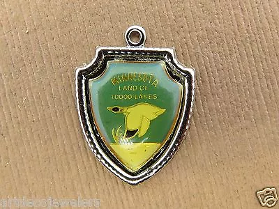 Vintage Sterling Silver MINNESOTA STATE 10000 LAKES TRAVEL SHIELD Charm 54-39 • $9.95