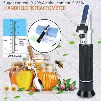 Refractometer Honey Water Juice Wine Sugar Test Measurement Brix 0-40% Alcohol • £17.09