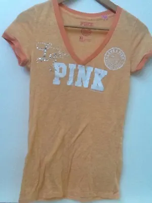 Victorias Secret Love Pink University Royal Academy Orange V Neck XS Extra Small • $17.95