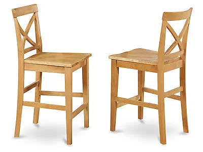 Set Of 4 Kitchen X-Back Counter Height Chairs With Plain Wood Seat Light Oak • $360