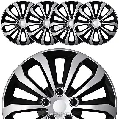 $64.99 • Buy 15  Set Of 4 Black Silver Wheel Covers Snap On Hub Caps Fit R15 Tire & Steel Rim