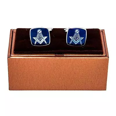 Mason Blue Square Pair Cufflinks Groom Wedding Fancy Gift Box & Polishing Cloth • $17.76