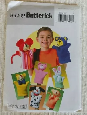 Butterick 4209 Hand Puppets Mouse Bear Bunny Cat Piggy Puppy Monkey UNCUT OOP • $10.29