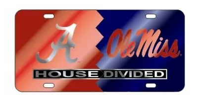 ALABAMA CRIMSON TIDE / OLE MISS REBELS Mirrored House Divided License Plate/Tag • $29.95