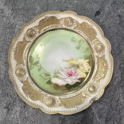 Vintage MZ Austria Plate  Scalloped Floral Green Pink Signed Flowers 6 “ • $5