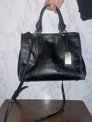 $55 • Buy Coach Black Leather Crosby Carryall Double Zip