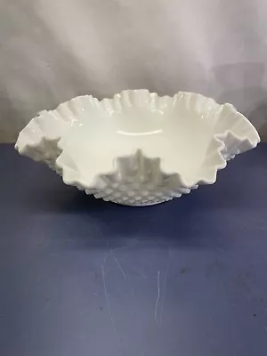 FENTON HOBNAIL WHITE RUFFLED MILK GLASS BOWL  11 1/2  WIDE Excellent Condition • $19.95