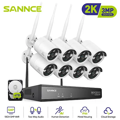 SANNCE Wireless 3MP Security Camera System 5MP 8CH NVR Two-Way Audio Recording • $329.99