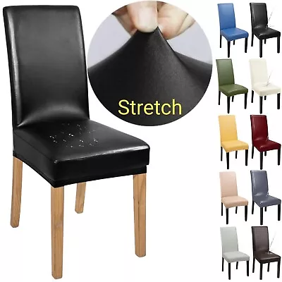 $19.99 • Buy Stretch Dining Chair Covers Seat Slipcover PU Leather Waterproof Wedding Cover