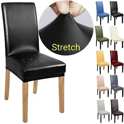 $16.99 • Buy Stretch Dining Chair Covers Seat Slipcover PU Leather Waterproof Wedding Cover