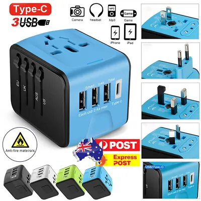$23.99 • Buy International Universal Travel Adapter With 3 USB+ Type C AC Power Charger