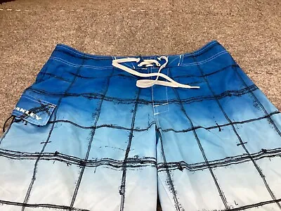 Oakley Board Shorts Men’s 34 Pocket Swim Trunks Blue Check • $14.95