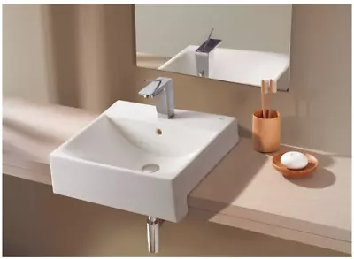 Semi Countertop Basin White Ceramic Bathroom Roca Sink Modern Square 500mm • £77.96