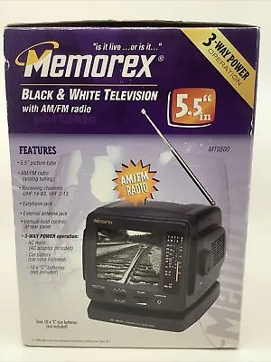 NIB Vintage Memorex 5.5” Black & White Portable Television TV AM FM Radio MT0500 • $49