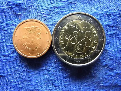 Finland 2 Cents 2004 Unc Km91 2 Euro 2013 Km190 • $1.50