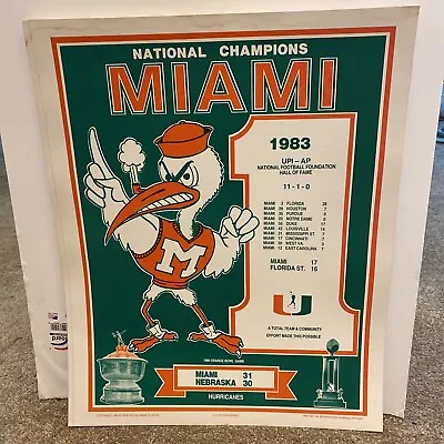 1983 Miami Hurricanes: National Champions #1 Poster -OLD VINTAGE - RARE • $41.99